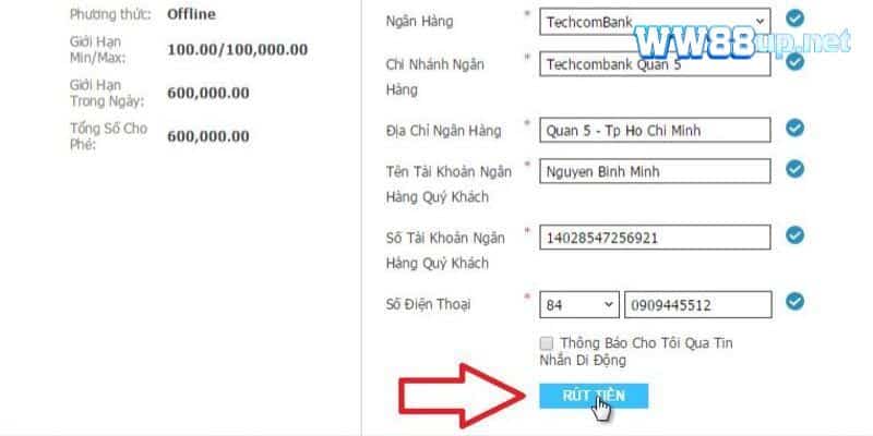 Thao tác chính xác cho quá trình rút tiền tại Ww88 